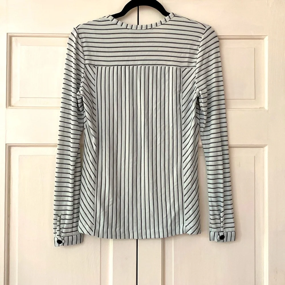 Athleta X Derek Lam IOC White Striped Madison Ave long Sleeve Athletic Shirt Top - Picture 5 of 9
